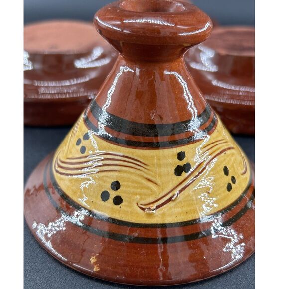 3 Moroccan Tangine Lidded Serv Pots Handcrafted Terra Cotta 5"DIA x 4.5"H x1.5"D - Picture 2 of 5